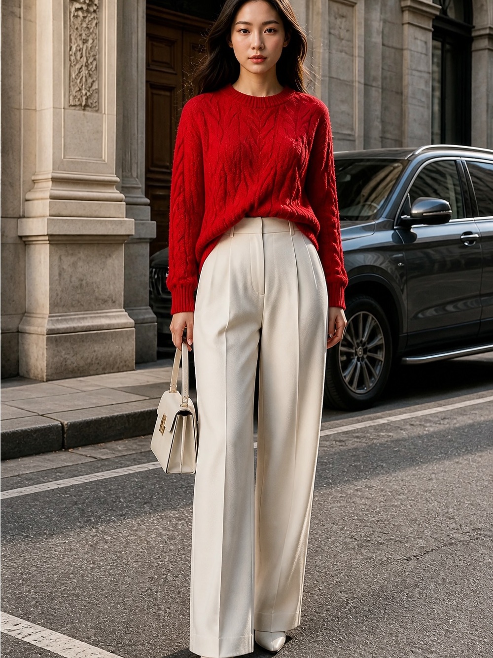 Philosophy Republic Women’s Small Red Cable Knit Sweater Crew Neck Pullover $98